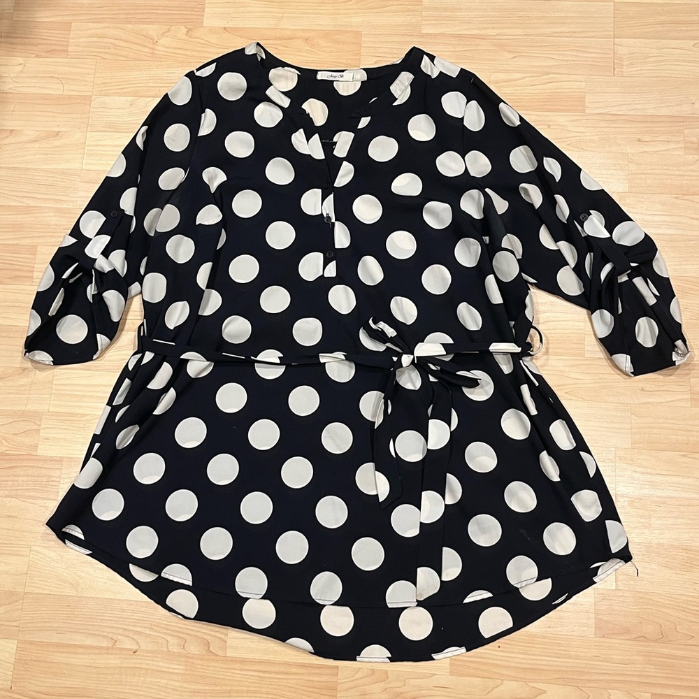 Navy and White Polka Dot Tunic Top